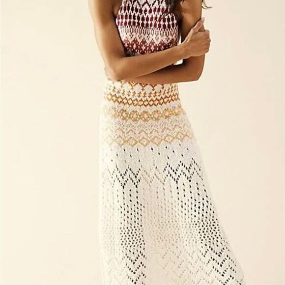 Free People Ikat Oasis Maxi Dress Halter Crochet 
Knit buckles size XS NWOT - Picture 5 of 14